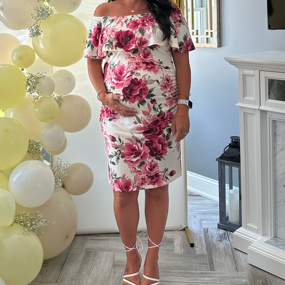 Floral Off-Shoulder Maternity Dress